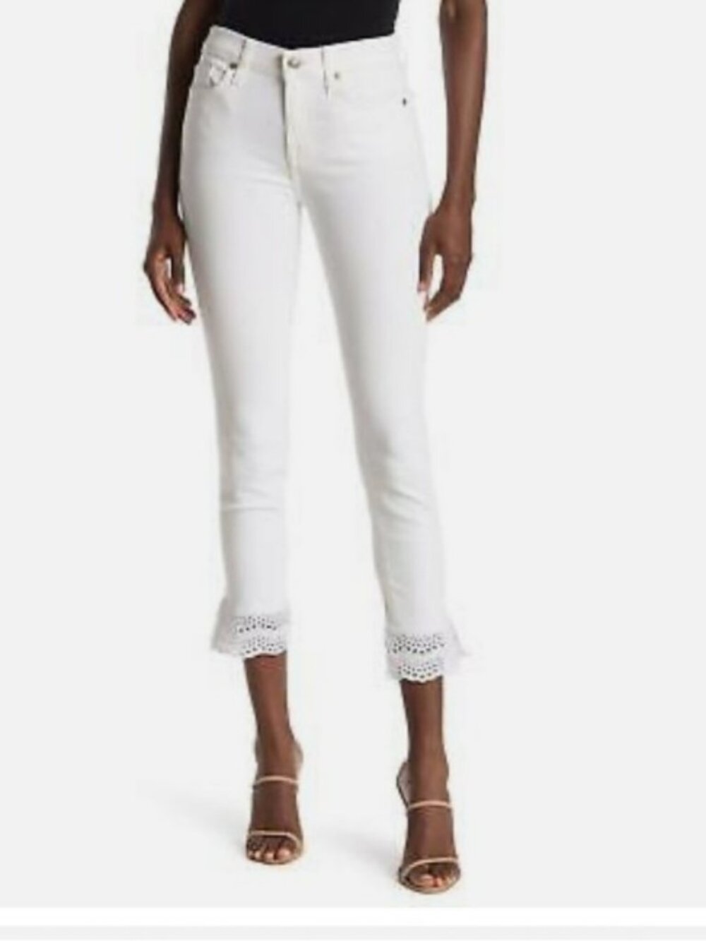 7 FOR ALL MANKIND Women's Gwenevere Eyelet Trim Ankle Jeans White Size 26 NWT